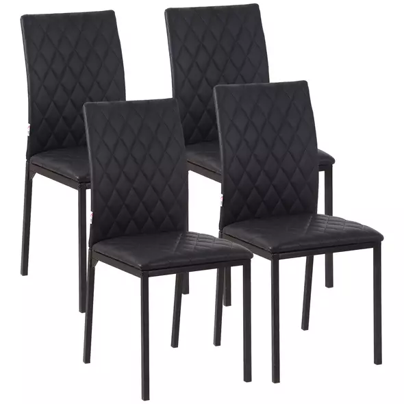 HOMCOM Modern Dining Chairs Upholstered Faux Leather Accent Chairs with Metal Legs for Kitchen, Set of 4, Black - 1