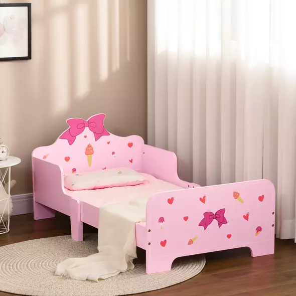 ZONEKIZ Princess-Themed Kids Toddler Bed w/ Cute Patterns, Safety Rails, for Ages 3-6 Years - Pink - 7