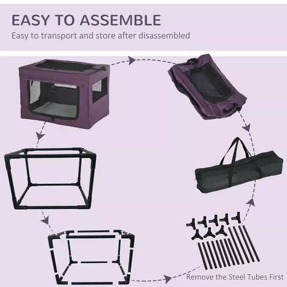 PawHut 60cm Pet Carrier, with Cushion, for Miniature Dogs - Purple - 7