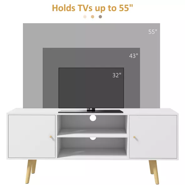 HOMCOM TV Stand Cabinet up to 55 Inches, TV Unit with Storage Shelves and Wood Legs for Living Room, Bedroom, White - 7