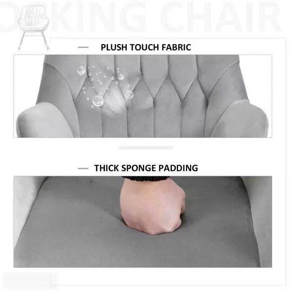 HOMCOM Rocking Chair Reading Accent Armchair with Steel Frame Sponge Padded for Living Room, Dining Room, Office, Balcony, Grey and Black - 7