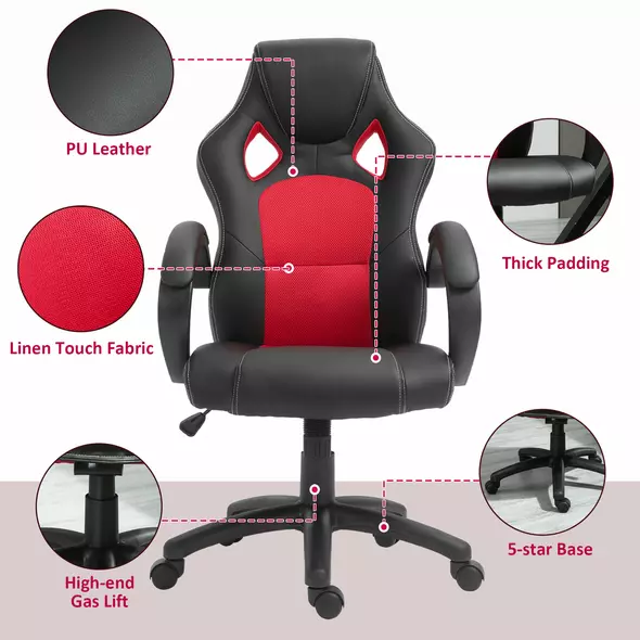 Vinsetto Office Chair Faux Leather Swivel Computer Desk Chair for Home Office with Wheels Armrests Black - 7