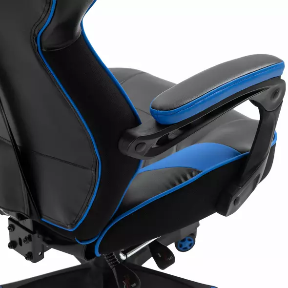 Vinsetto Faux Leather Reclining Gaming Chair, with Footrest - Blue/Black - 9