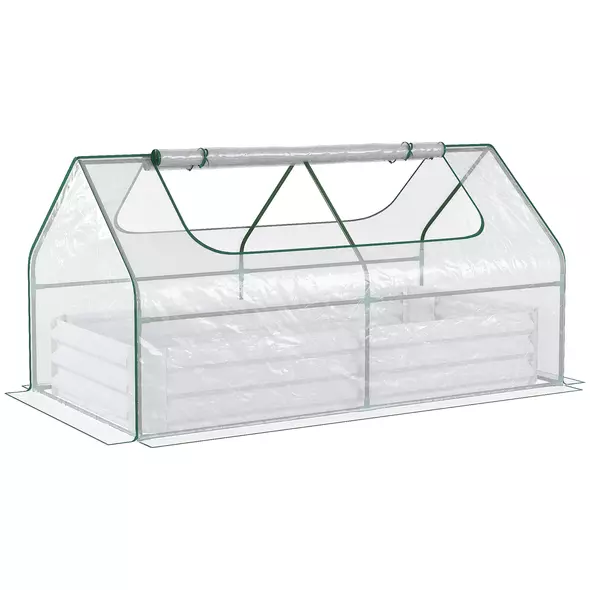 Outsunny Raised Garden Bed with Greenhouse, Steel Planter Box with Plastic Cover, Roll Up Window, Dual Use for Flowers, Vegetables, Fruits and Herbs, 185L x 95W x 92H cm, Clear - 1