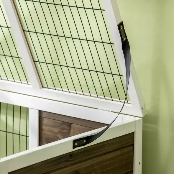 PawHut Wooden Rabbit Hutch, Guinea Pig Cage, with Removable Tray, Openable Roof - 8
