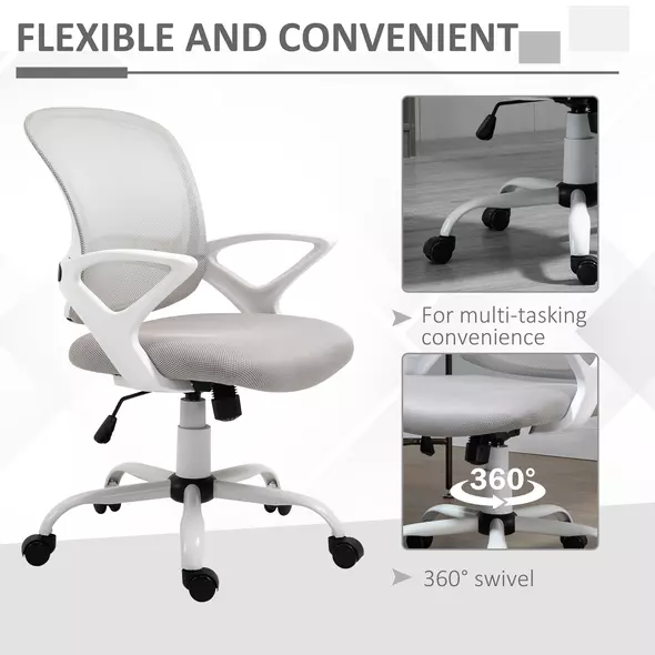 Vinsetto Office Chair Mesh Swivel Desk Chair with Lumbar Back Support Adjustable Height Armrests Grey - 7