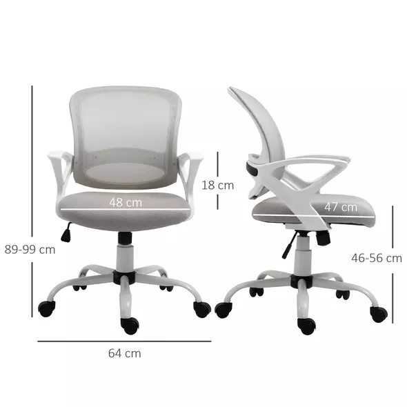 Vinsetto Office Chair Mesh Swivel Desk Chair with Lumbar Back Support Adjustable Height Armrests Grey - 3