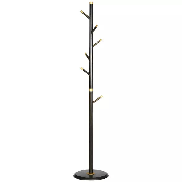 HOMCOM Vintage Coat Rack Stand Freestanding Hall Tree with 6 Hooks Bamboo Frame for Entryway Hallway Bedroom Walnut - 1