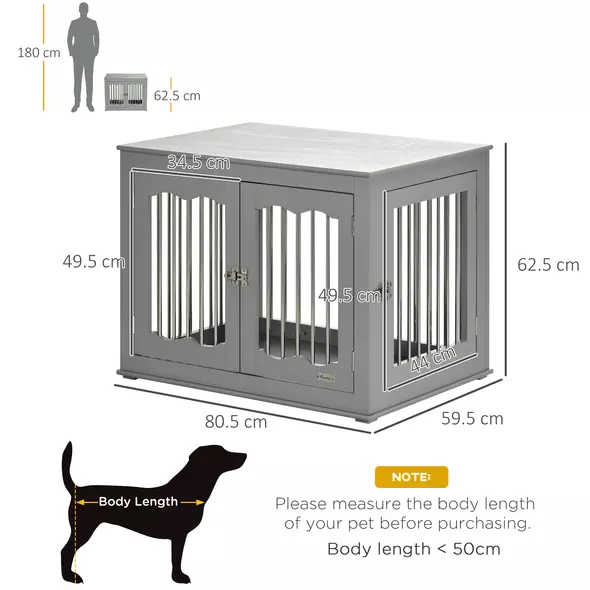 PawHut Dog Crate End Table Furniture Style Dog Cage w/ Three Doors, Locks and Latches - Grey - 3