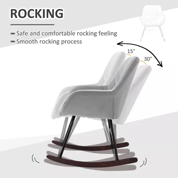 HOMCOM Rocking Chair Reading Accent Armchair with Steel Frame Sponge Padded for Living Room, Dining Room, Office, Balcony, Grey and Black - 5