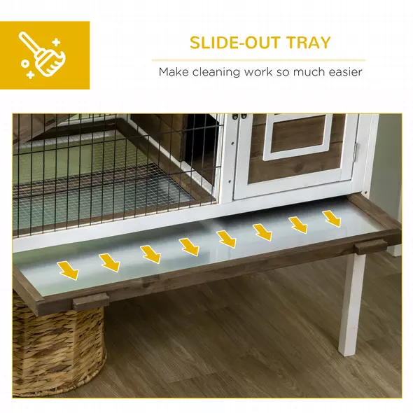 PawHut Wooden Rabbit Hutch, Guinea Pig Cage, with Removable Tray, Openable Roof - 6