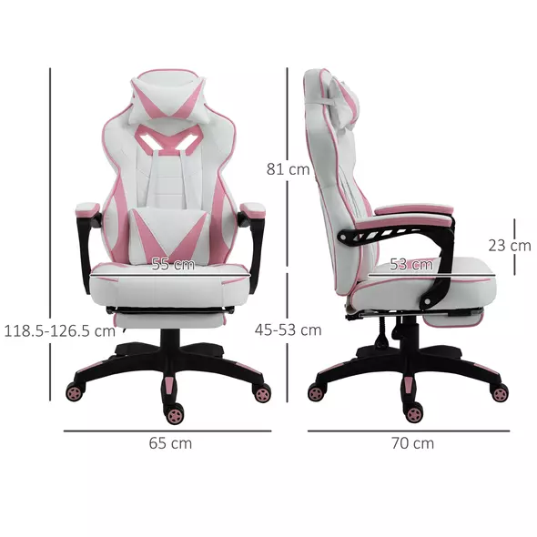 Vinsetto Computer Gaming Chair, Racing Desk Chair with Lumbar Support and Footrest, PU Leather Gamer Chair with Headrest and Swivel Wheels for Home, Pink - 3