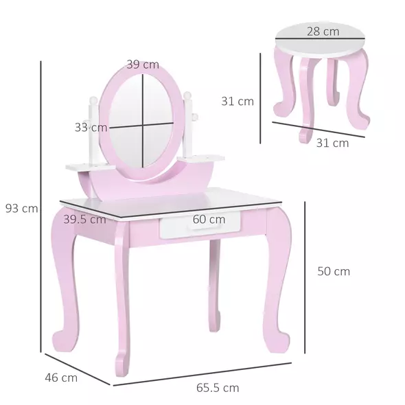 ZONEKIZ Kids Dressing Table Set, with Mirror, Stool, for Ages 3-6 Years - Pink - 3