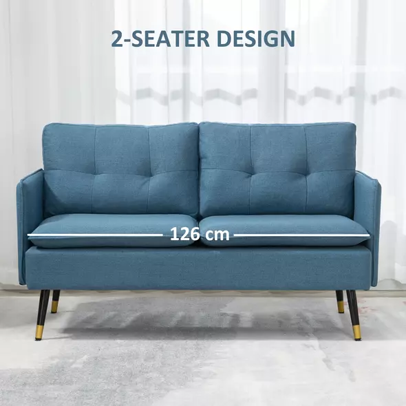 HOMCOM Modern Two Seater Sofa, Button Tufted Loveseat with Cushions and Steel Legs for Living Room, Guest Room, Dark Blue - 6