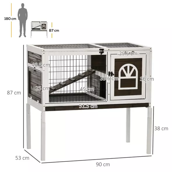 PawHut Wooden Rabbit Hutch, Guinea Pig Cage, with Removable Tray, Openable Roof - 3