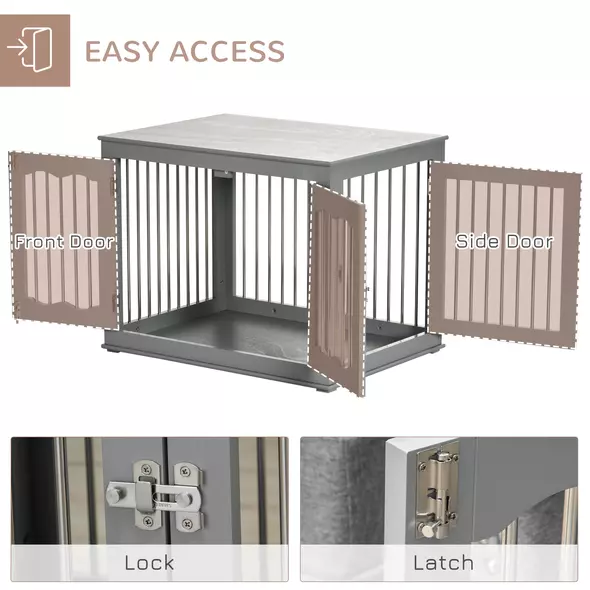 PawHut Dog Crate End Table Furniture Style Dog Cage w/ Three Doors, Locks and Latches - Grey - 6