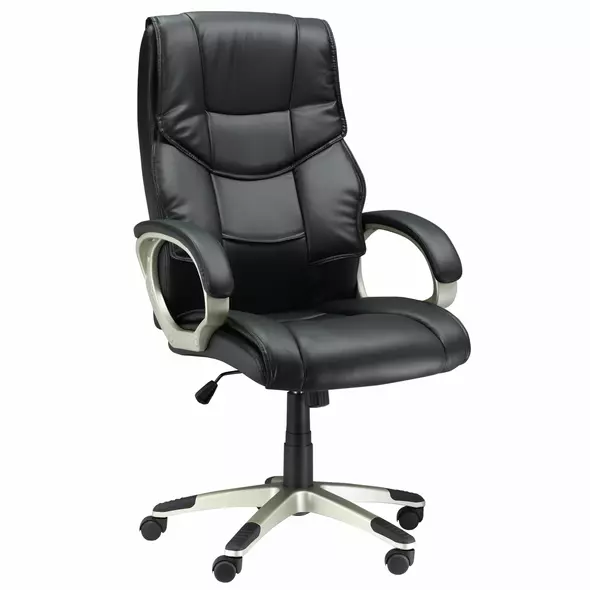 HOMCOM Home Office Chair High Back Computer Desk Chair with Faux Leather Adjustable Height Rocking Function Black - 1