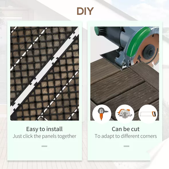 Outsunny 27 Pcs Wooden Interlocking Decking Tiles, 30 x 30 cm Outdoor Flooring Tiles, 2.5㎡ per Pack, for Patio, Balcony, Terrace, Hot Tub, Charcoal Grey - 6