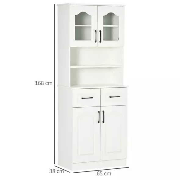 HOMCOM Kitchen Cupboard, Freestanding Storage Cabinet with 2 Adjustable Shelves, 2 Drawers and Open Counter for Living Room, Dining Room, 168cm, White - 3