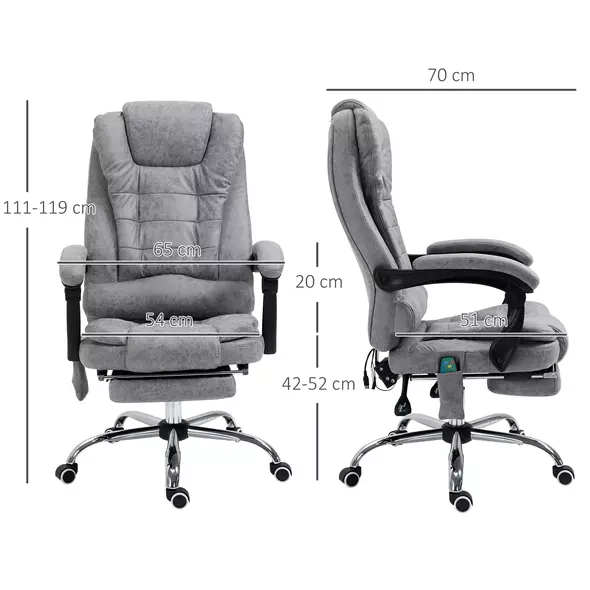 Vinsetto Heated 6 Points Vibration Massage Executive Office Chair Adjustable Swivel Ergonomic High Back Desk Chair Recliner with Footrest Grey - 3