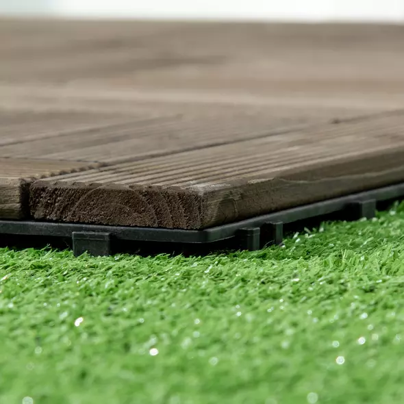 Outsunny 27 Pcs Wooden Interlocking Decking Tiles, 30 x 30 cm Outdoor Flooring Tiles, 2.5㎡ per Pack, for Patio, Balcony, Terrace, Hot Tub, Charcoal Grey - 7