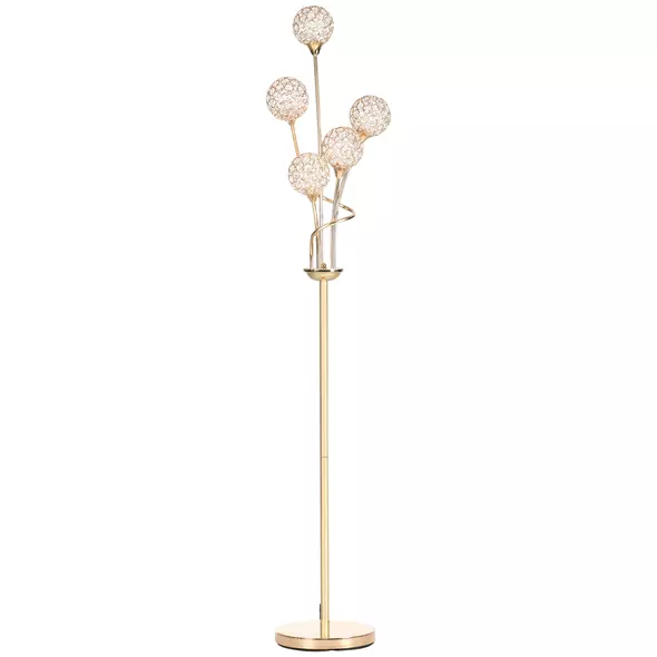 HOMCOM Crystal Floor Lamps for Living Room Bedroom with 5 Light, Modern Upright Standing Lamp, 34x25x156cm, Gold Tone - 1
