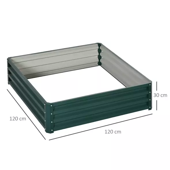 Outsunny Square Raised Garden Bed Box with Weatherized Steel Frame for Vegetables, Flowers, & Herbs, 120 x 120 x 30cm, Green - 3