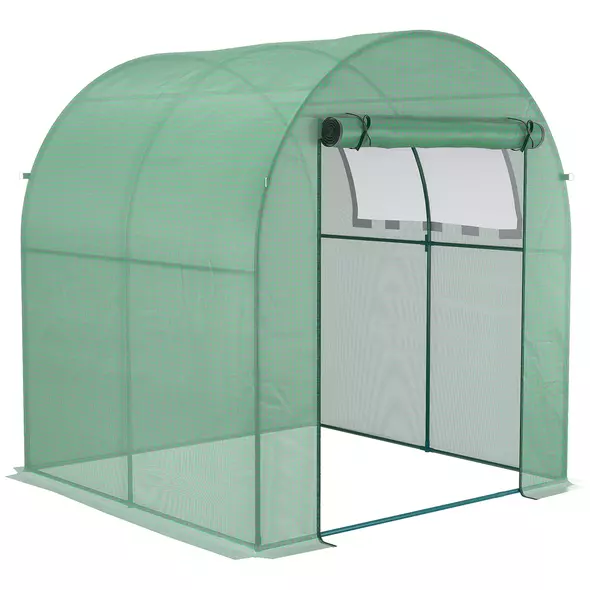 Outsunny Walk in Polytunnel Greenhouse, Green House for Garden with Roll-up Window and Door, 1.8 x 1.8 x 2 m, Green - 9