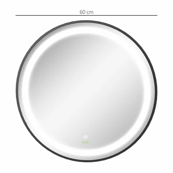 kleankin Round LED Bathroom Mirror, Dimmable Lighted Wall-Mounted Mirror with 3 Temperature Colours, Memory Function, Hardwired - 3