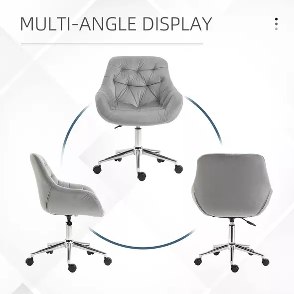 Vinsetto Home Office Chair Velvet Ergonomic Computer Chair Comfy Desk Chair with Adjustable Height, Arm and Back Support, Grey - 7