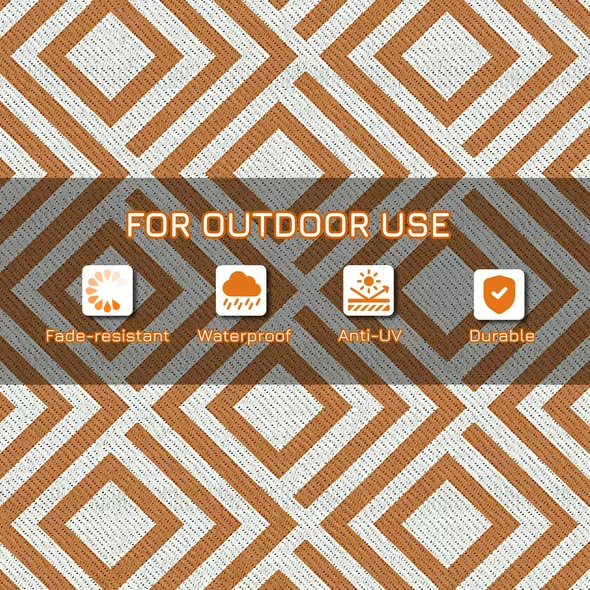 Outsunny Reversible Outdoor Rug, Plastic Straw Mat w/ Carry Bag Ground Stakes for Garden RV Picnic Beach Camping 182x274cm Brown - 5