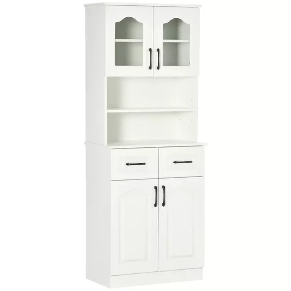 HOMCOM Kitchen Cupboard, Freestanding Storage Cabinet with 2 Adjustable Shelves, 2 Drawers and Open Counter for Living Room, Dining Room, 168cm, White - 2