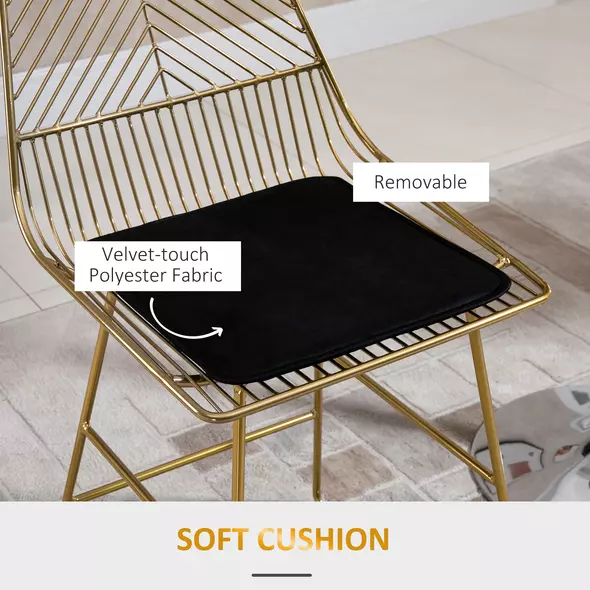 HOMCOM Set of 2 Bar Stools, Modern Counter Height Breakfast Bar Chairs with Wire Metal Frame for Kitchen, Dining Room, Gold - 6