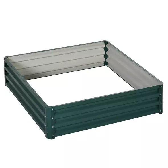 Outsunny Square Raised Garden Bed Box with Weatherized Steel Frame for Vegetables, Flowers, & Herbs, 120 x 120 x 30cm, Green - 1