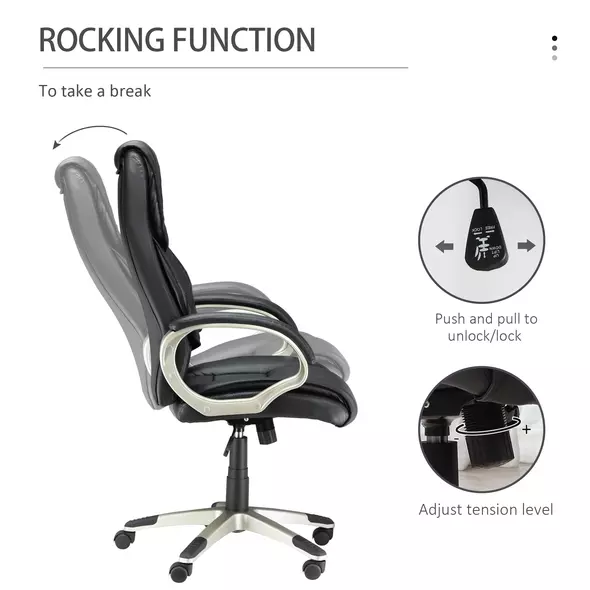 HOMCOM Home Office Chair High Back Computer Desk Chair with Faux Leather Adjustable Height Rocking Function Black - 5