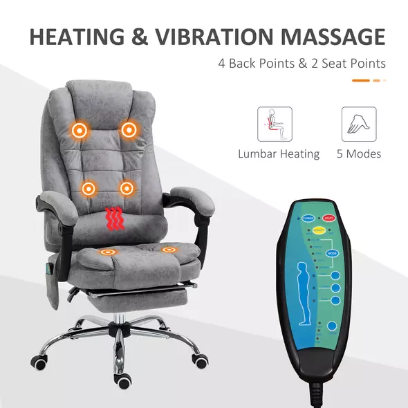 Vinsetto Heated 6 Points Vibration Massage Executive Office Chair Adjustable Swivel Ergonomic High Back Desk Chair Recliner with Footrest Grey - 4