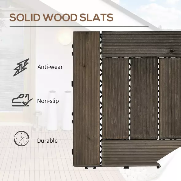 Outsunny 27 Pcs Wooden Interlocking Decking Tiles, 30 x 30 cm Outdoor Flooring Tiles, 2.5㎡ per Pack, for Patio, Balcony, Terrace, Hot Tub, Charcoal Grey - 4