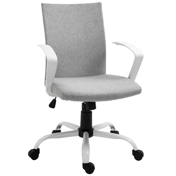 Vinsetto Office Chair Linen Swivel Computer Desk Chair Home Study Task Chair with Wheels, Arm, Adjustable Height, Light Grey - 1