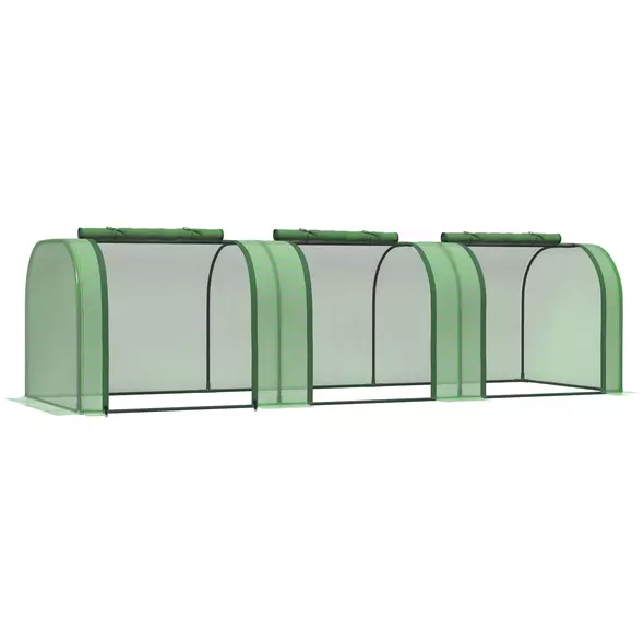 Outsunny Mini Greenhouse, Small Polytunnel Green House with Zipped Doors, Steel Frame for Garden Backyard, 295 x 100 x 80cm, Green - 1
