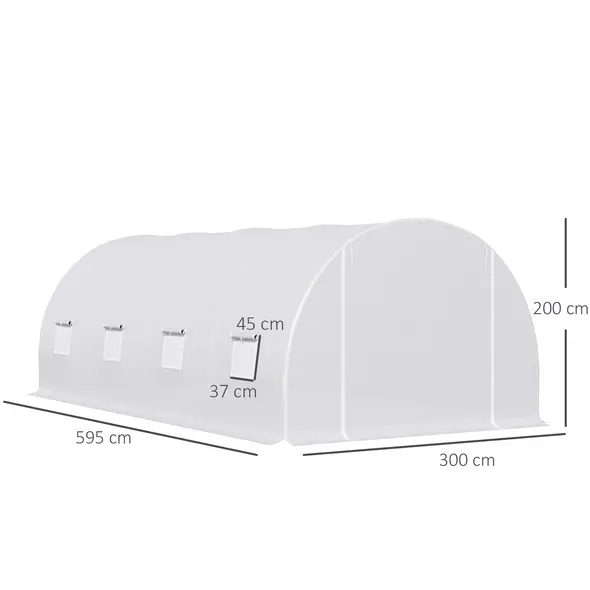 Outsunny 6 x 3 x 2 m Polytunnel Greenhouse, Walk in Polytunnel Tent with Metal Frame, Zippered Door and 8 Windows for Garden and Backyard, White - 3