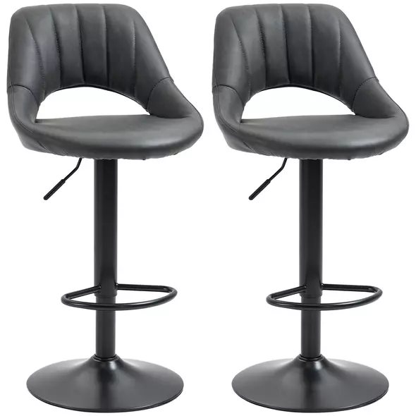 HOMCOM Bar Stools Set of 2, PU Leather Swivel Barstools with Backrest and Footrest for Kitchen, Counter, Breakfast Bar, Grey - 1