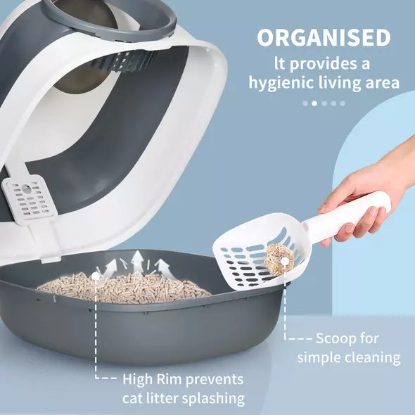 PawHut Foldable Cat Litter Tray with Lid, Deodorant, Scoop, White - 5