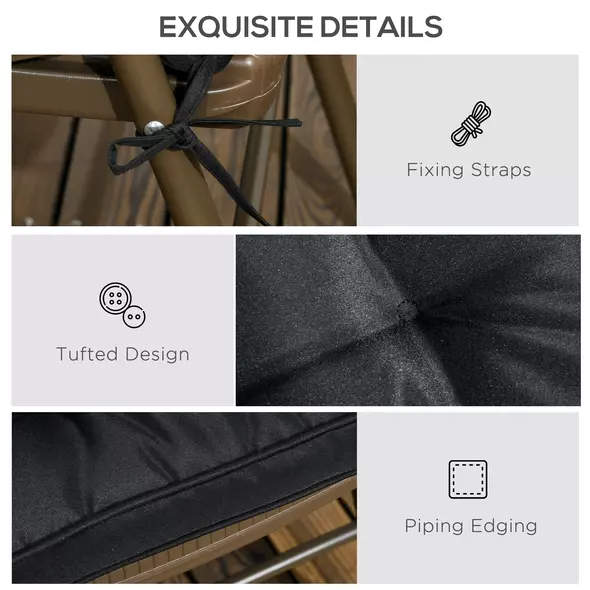 Outsunny Set of 4 Garden Seat Cushion with Ties, 42 x 42cm Replacement Dining Chair Seat Pad, Black - 6