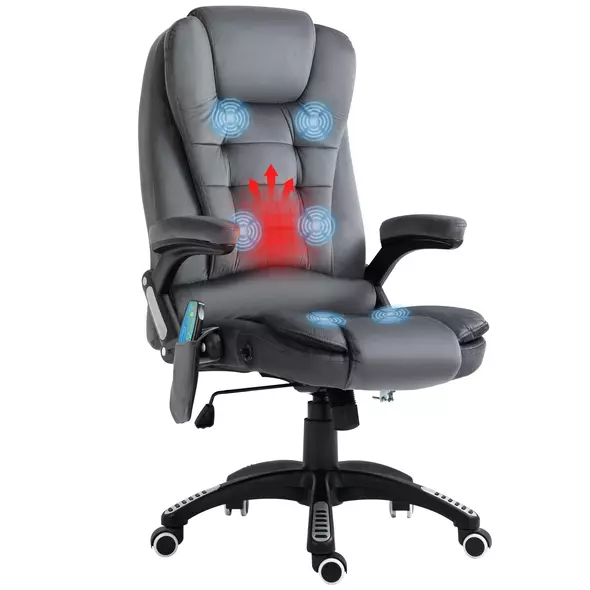Vinsetto Massage Recliner Chair Heated Office Chair with Six Massage Points Velvet-Feel Fabric 360° Swivel Wheels Grey - 1