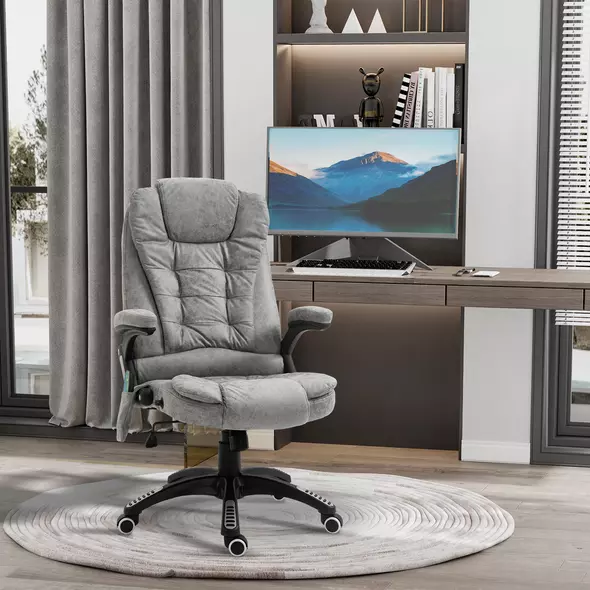Vinsetto Massage Recliner Chair Heated Office Chair with Six Massage Points Microfiber Cloth 360° Swivel Wheels Grey - 2