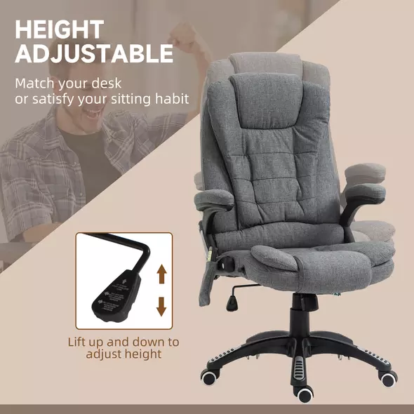 Vinsetto Massage Recliner Chair Heated Office Chair with Six Massage Points Linen-Feel Fabric 360° Swivel Wheels Grey - 5