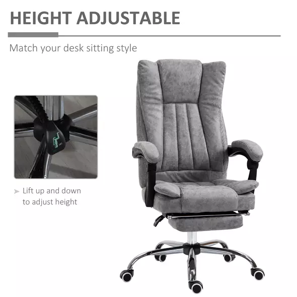 Vinsetto Home Office Chair Microfibre Desk Chair with Reclining Function Armrests Swivel Wheels Footrest Grey - 4