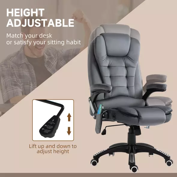 Vinsetto Massage Recliner Chair Heated Office Chair with Six Massage Points Velvet-Feel Fabric 360° Swivel Wheels Grey - 5