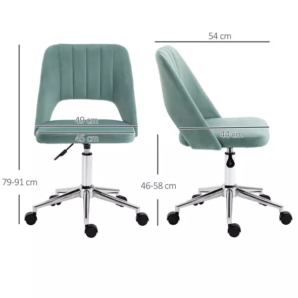 Vinsetto Mid Back Office Chair Velvet Fabric Swivel Scallop Shape Computer Desk Chair for Home Study Bedroom Green - 3
