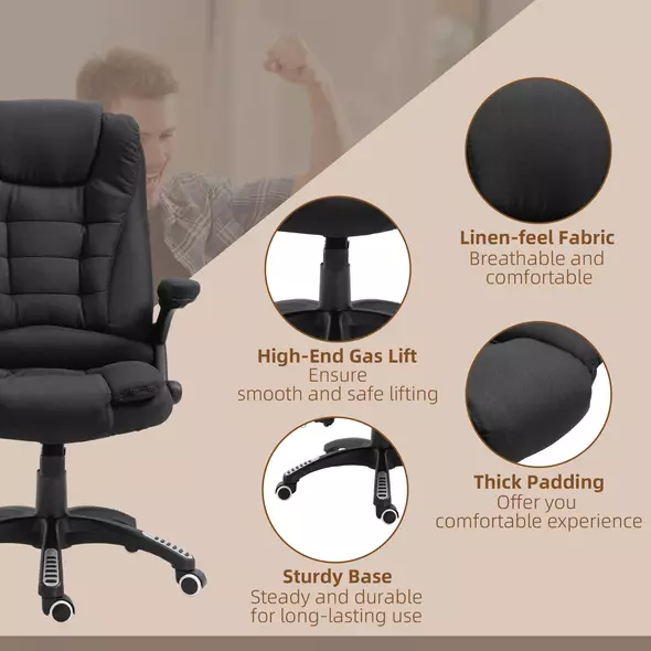 Vinsetto Massage Recliner Chair Heated Office Chair with Six Massage Points Linen-Feel Fabric 360° Swivel Wheels Black - 9